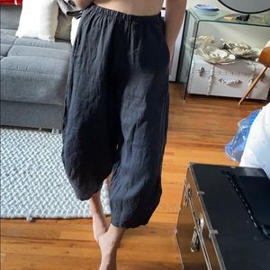 Lisa Bayne Charcoal Linen Wide Leg Pants, size S